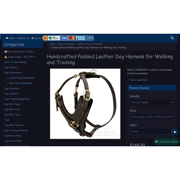 ForDogTrainers FDT H10 XL Leather Agitation Harness Brass Quick-Release Ret $170 - Picture 2 of 12